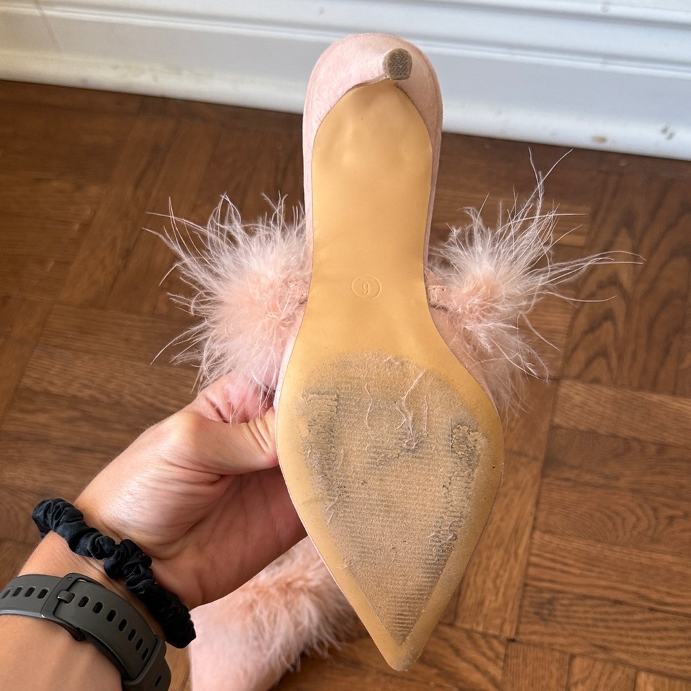 Lulu's Blush Feathered Mules - Picture 2 of 5